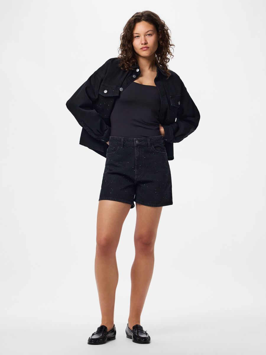Carousel image - PCGABI HW RHINESTONE OLASHORTS, Black Denim | 5