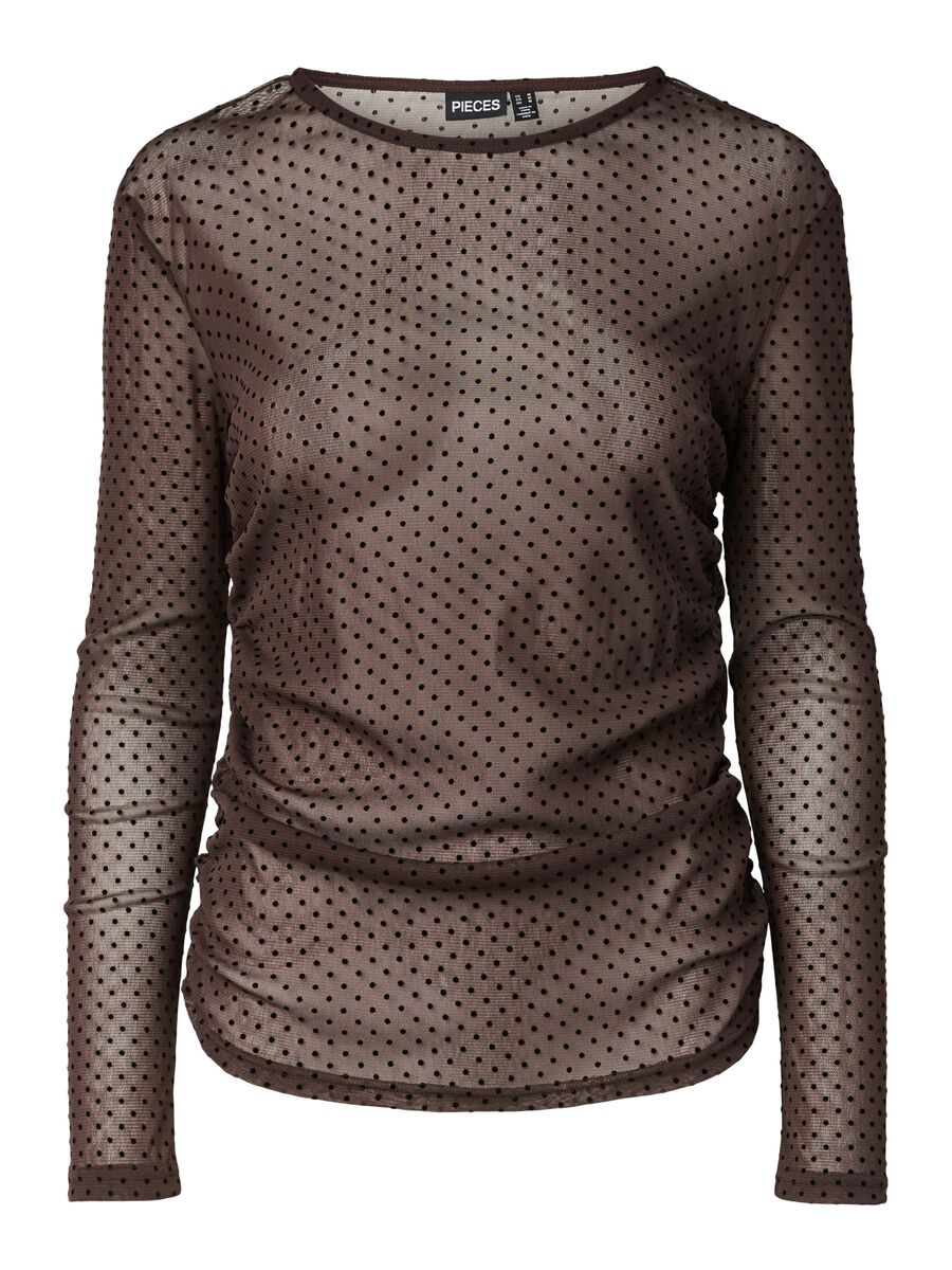 Product carousel image 2 PCBOBO MESH ROUCHING  LONG SLEEVED TOP, Hot Fudge