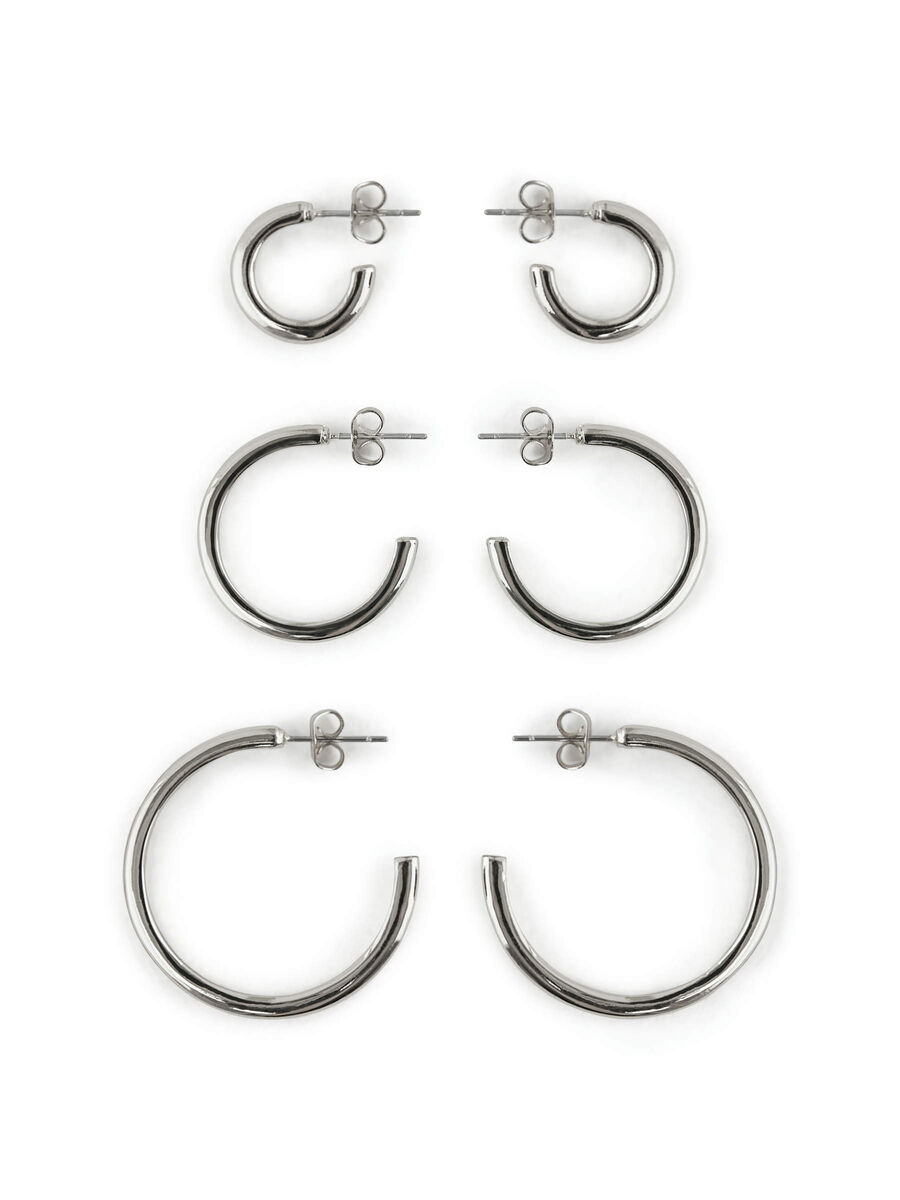 Pieces 3-PACK HOOP EARRINGS, Silver Colour, highres - 17100473_SilverColour_001.jpg