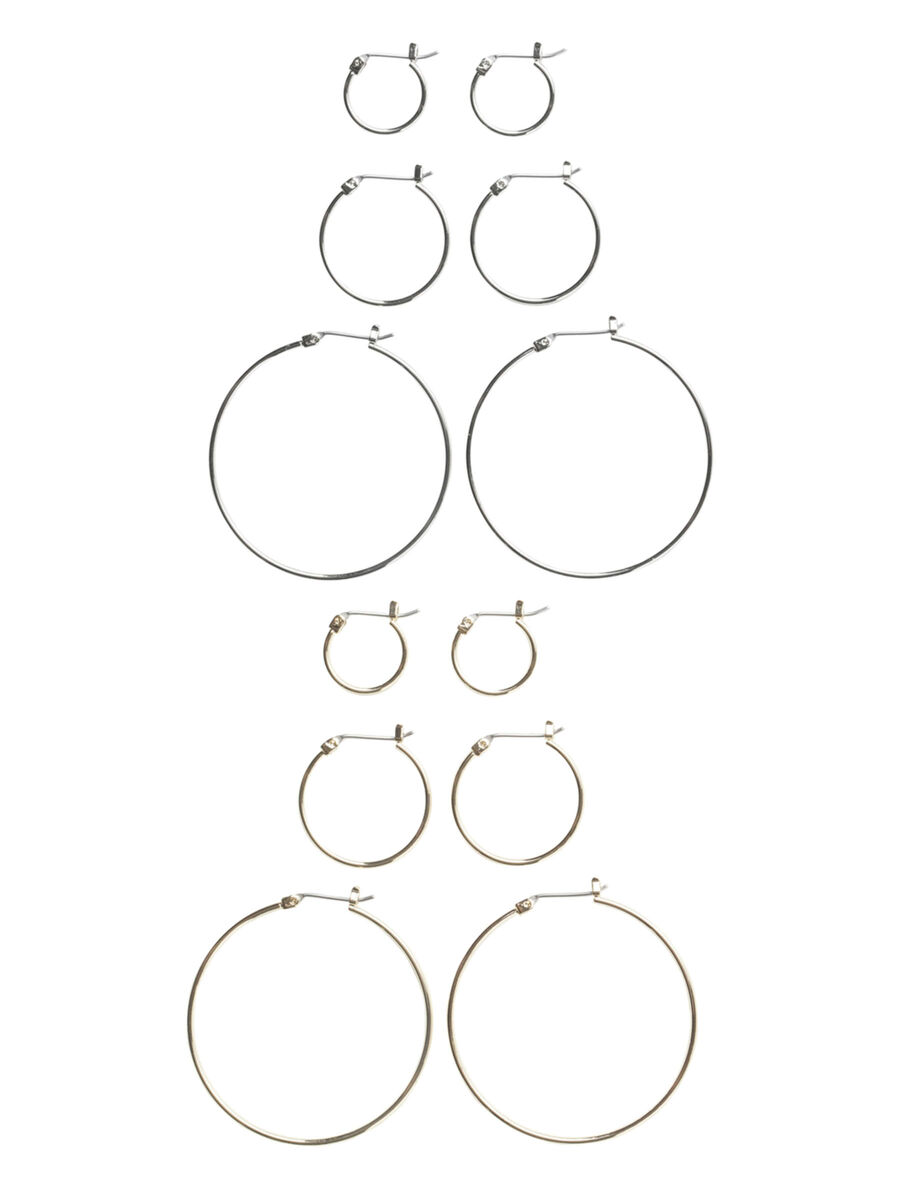 Pieces 6-PACK HOOP EARRINGS, Gold Colour, highres - 17101010_GoldColour_731882_001.jpg