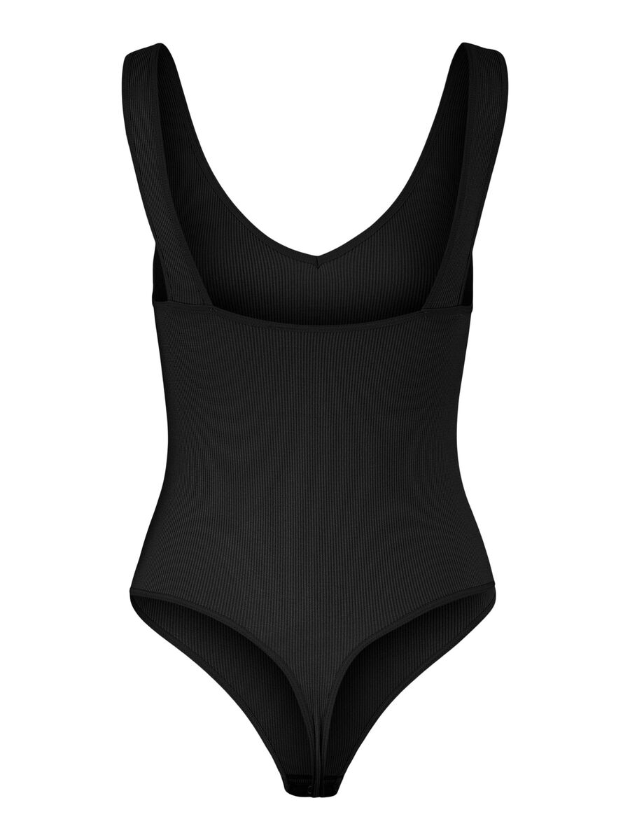 Pieces V-NECK BODYSUIT, Black, highres - 17110855_Black_002.jpg