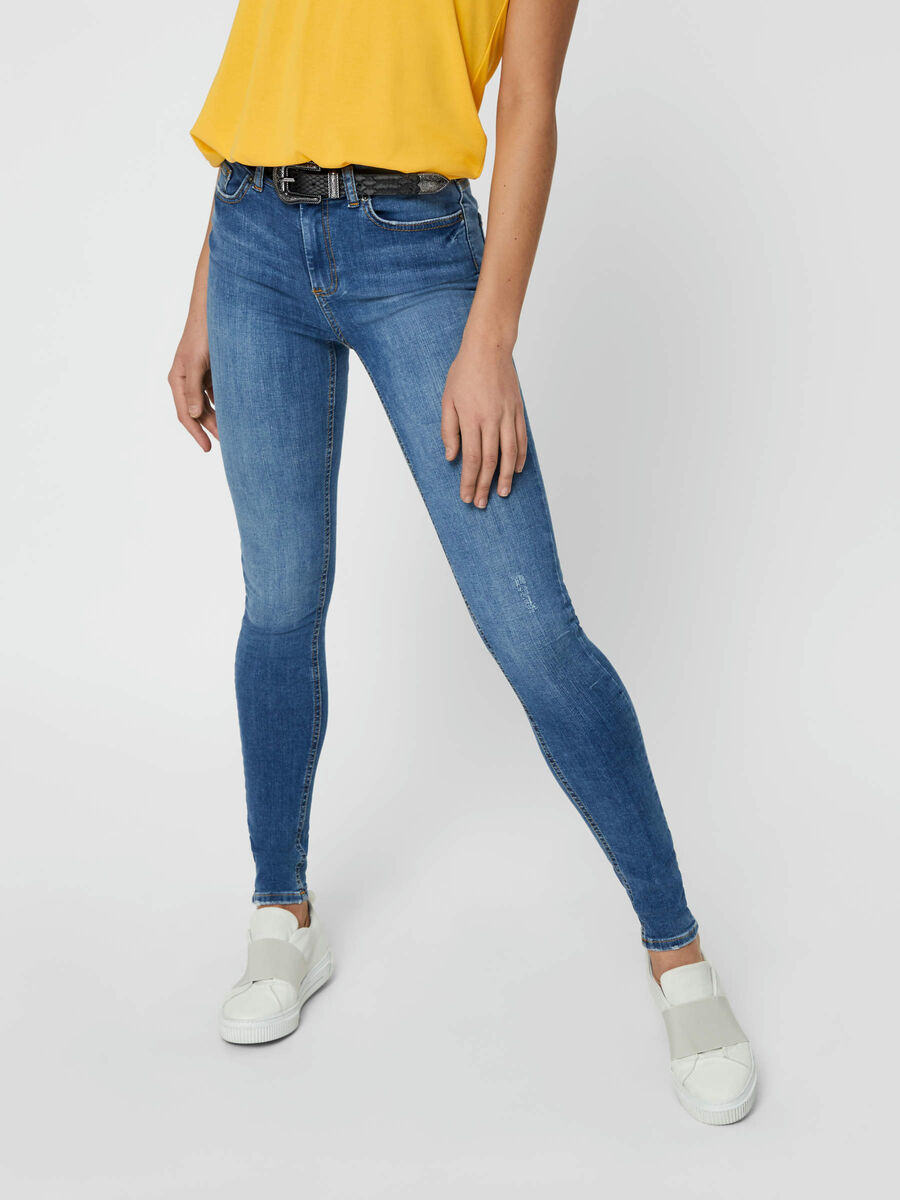 Pieces MID WAIST SKINNY FIT JEAN, Medium Blue Denim, highres - 17087086_MediumBlueDenim_003.jpg