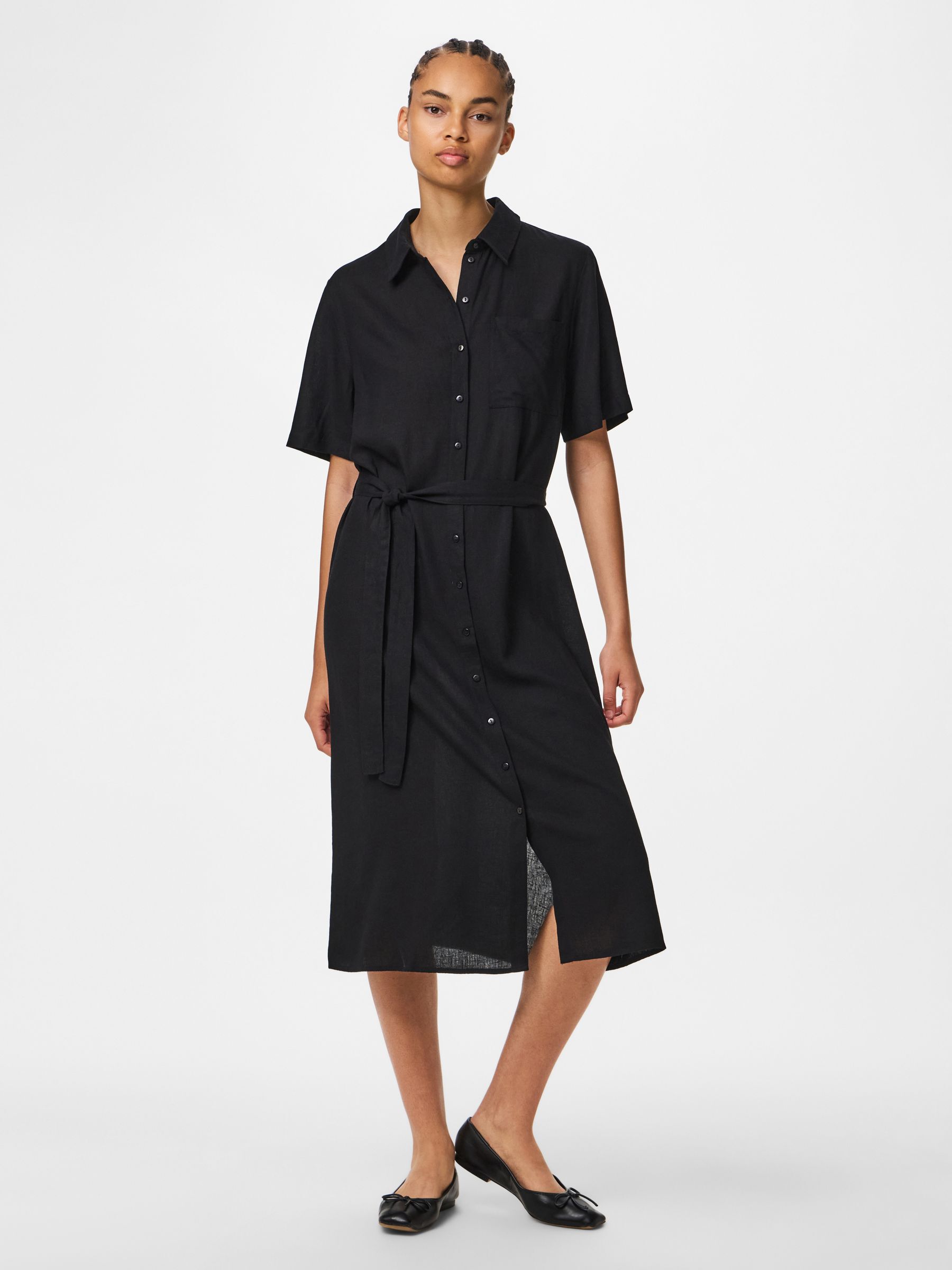PCPIA LINEN BLEND SHIRT DRESS | Black | PIECES® Denmark