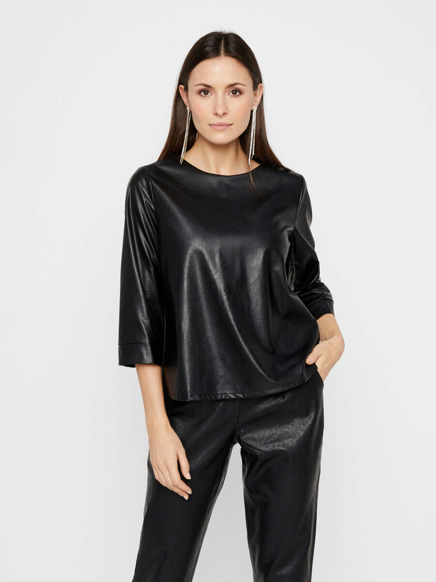 Pieces LEATHERLOOK BLOUSE, Black, highres - 17105543_Black_003.jpg