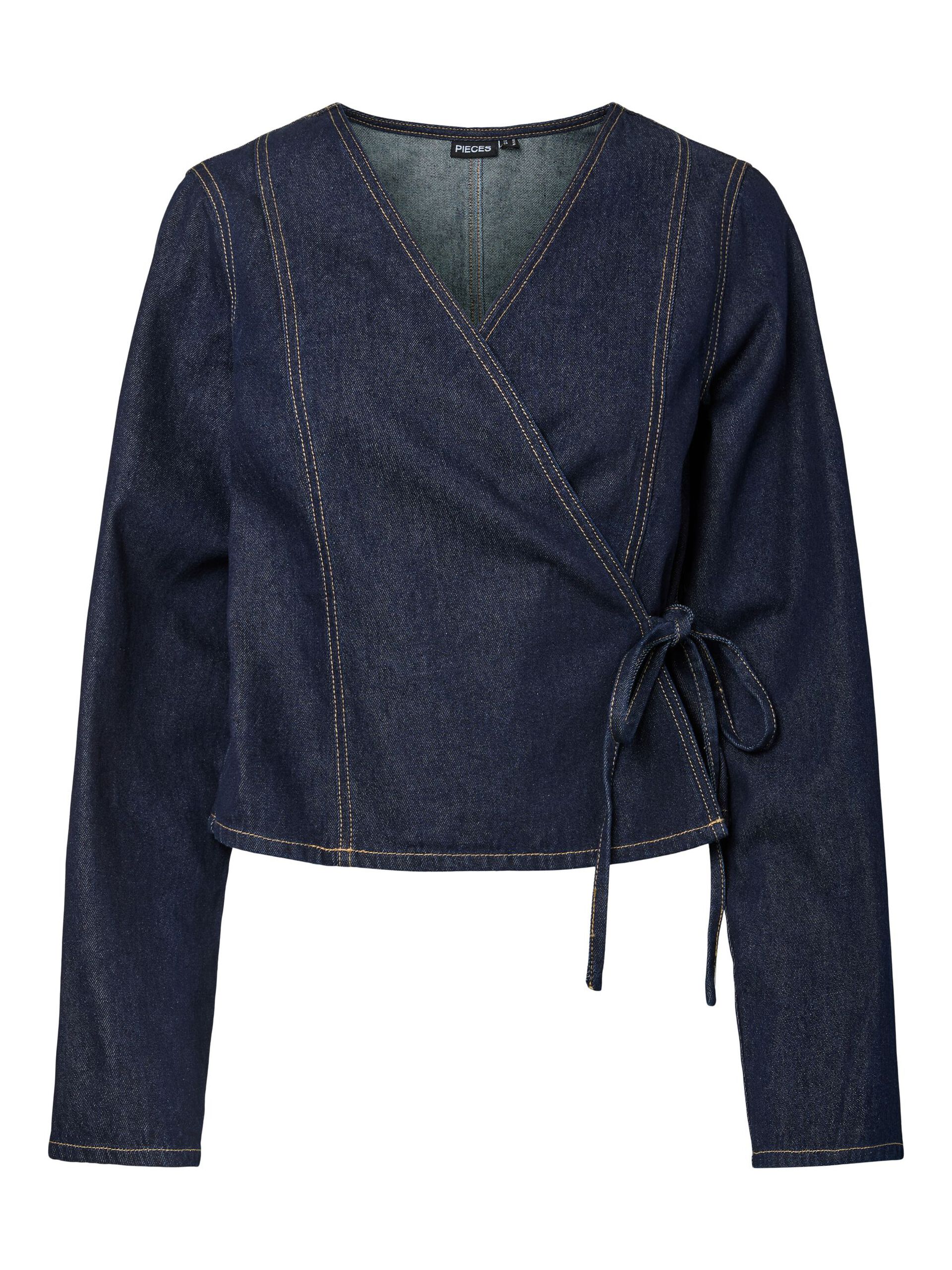 Carousel image - PCFENNA DENIM WRAP BLOUSE, Dark Blue Denim | 7