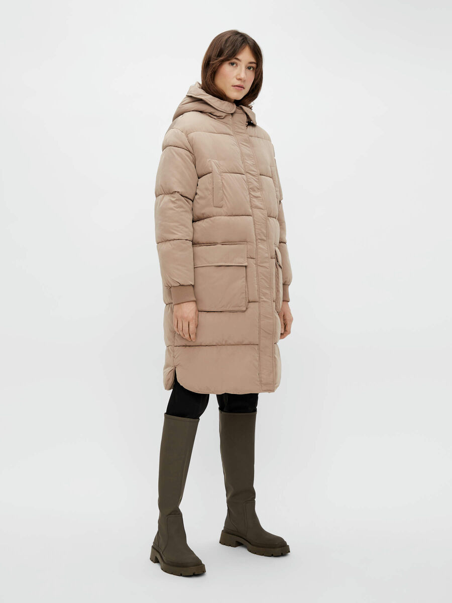 Pieces LONG PADDED JACKET, Taupe Gray, highres - 17107276_TaupeGray_003.jpg