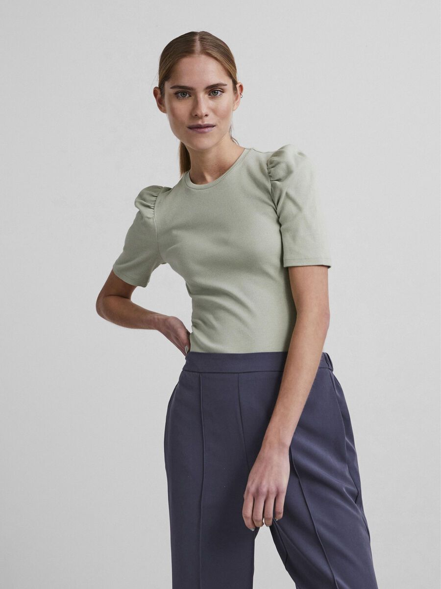 Pieces PUFF SLEEVED RIB TOP, Silt Green, highres - 17110522_SiltGreen_003.jpg
