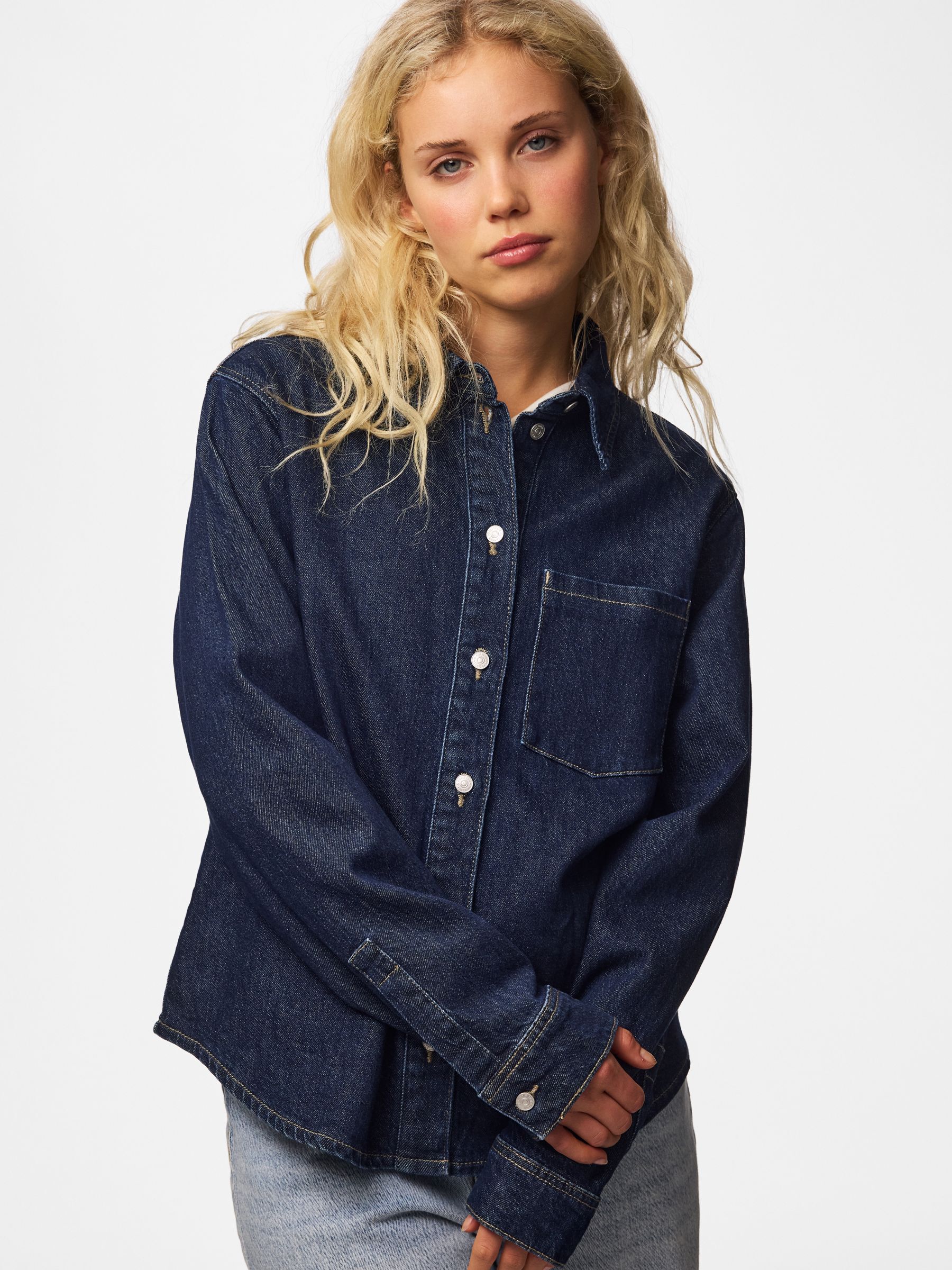 PCSILKE DENIM SHIRT | Blue | PIECES® Norway