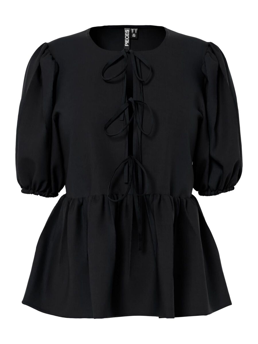 Pieces PCJOLLY TIE PUFF SLEEVED TOP, Black, highres - 17148315_Black_001.jpg