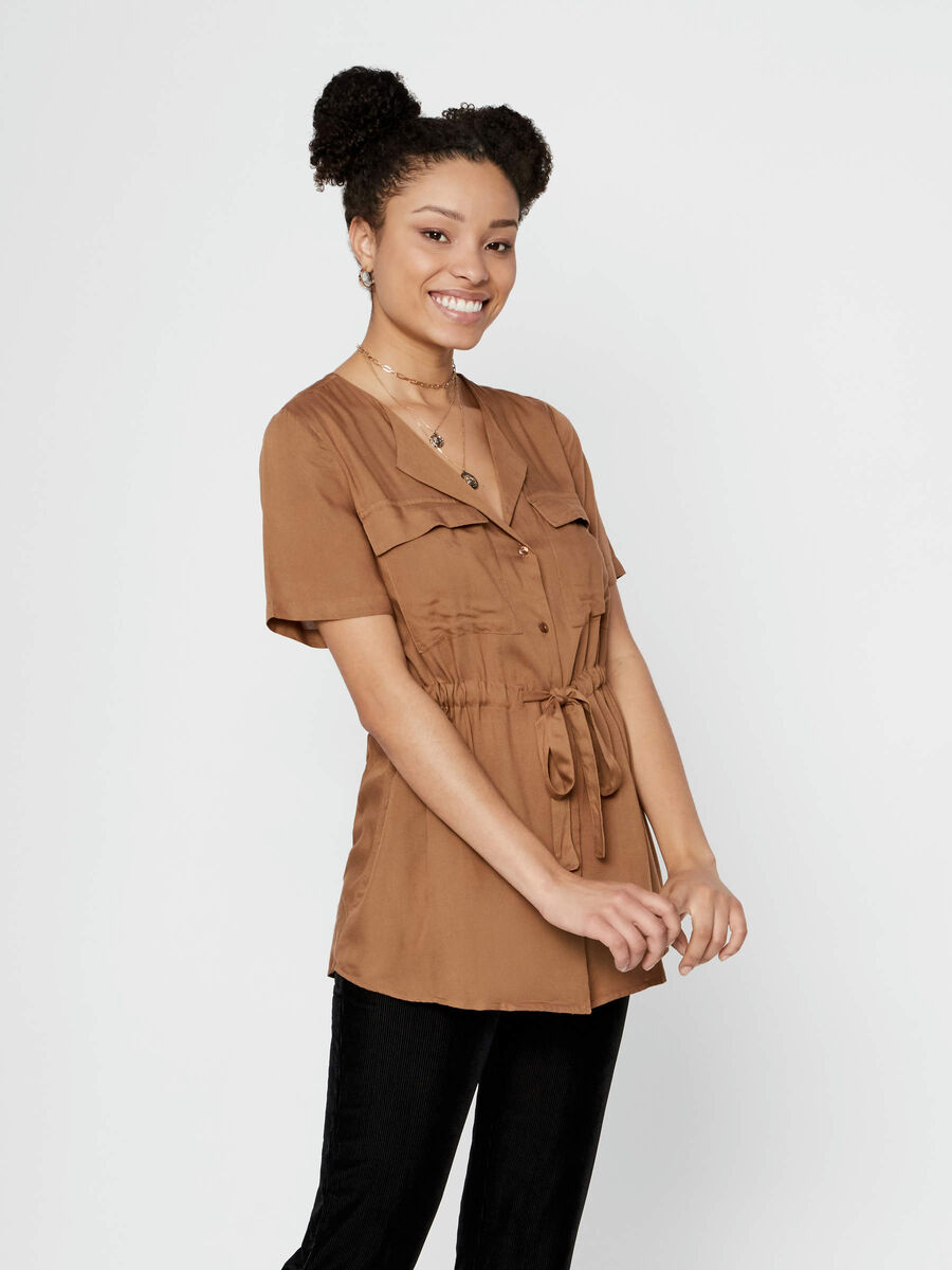 Pieces TIE WAIST VISCOSE SHIRT, Toasted Coconut, highres - 17100869_ToastedCoconut_003.jpg