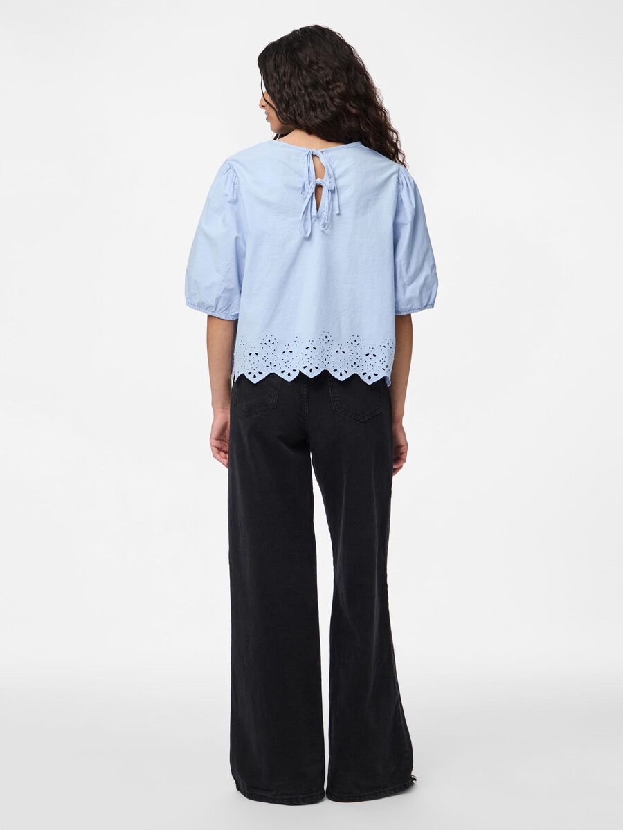 Pieces PCSALMINA 2/4 SHORT SLEEVED TOP, Cashmere Blue, highres - 17154372_CashmereBlue_004.jpg
