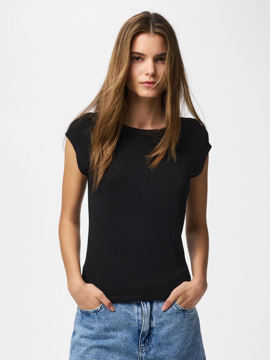 Product carousel image - PCSOF BOATNECK CAP SLEEVE TOP, Black | 1