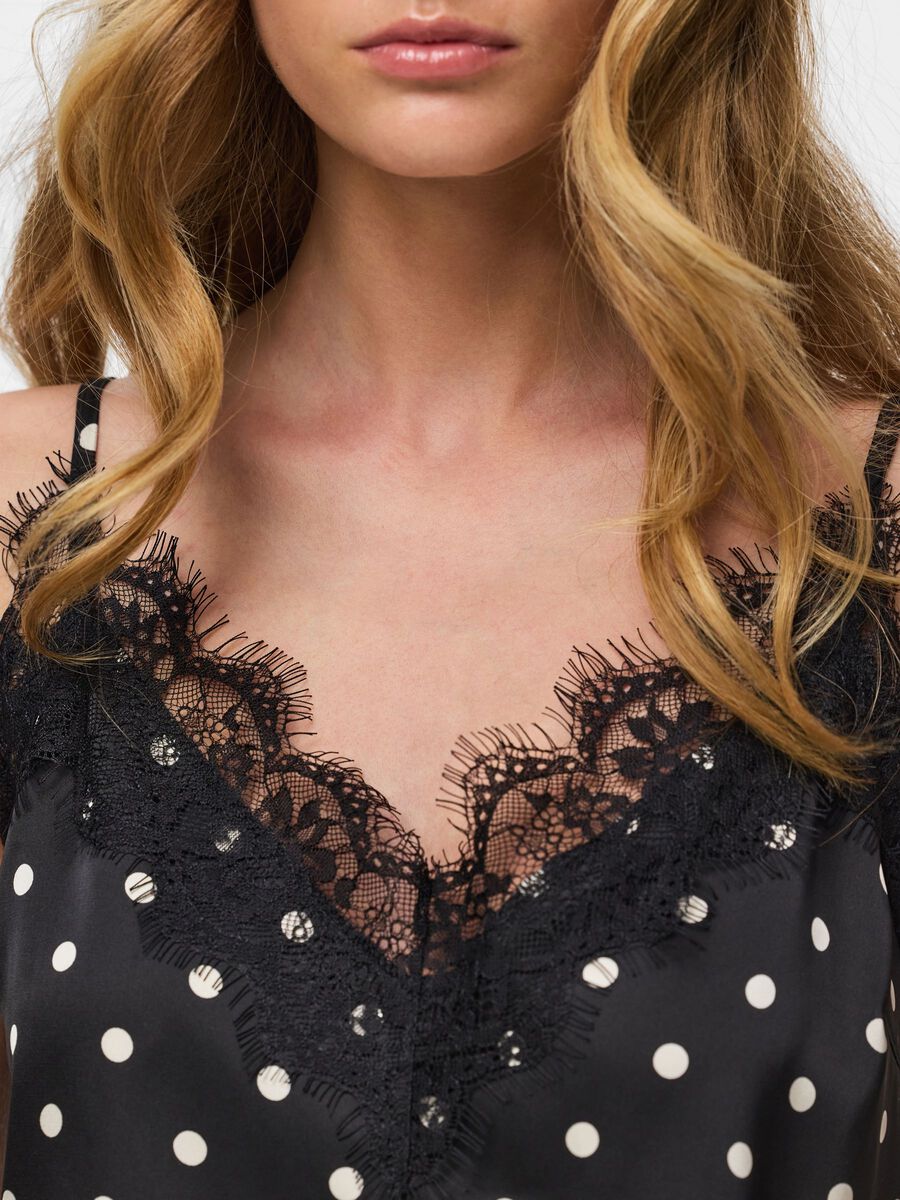 Carousel image - PCNOMI SATIN DOT LACE STRAP TOP, Black | 4