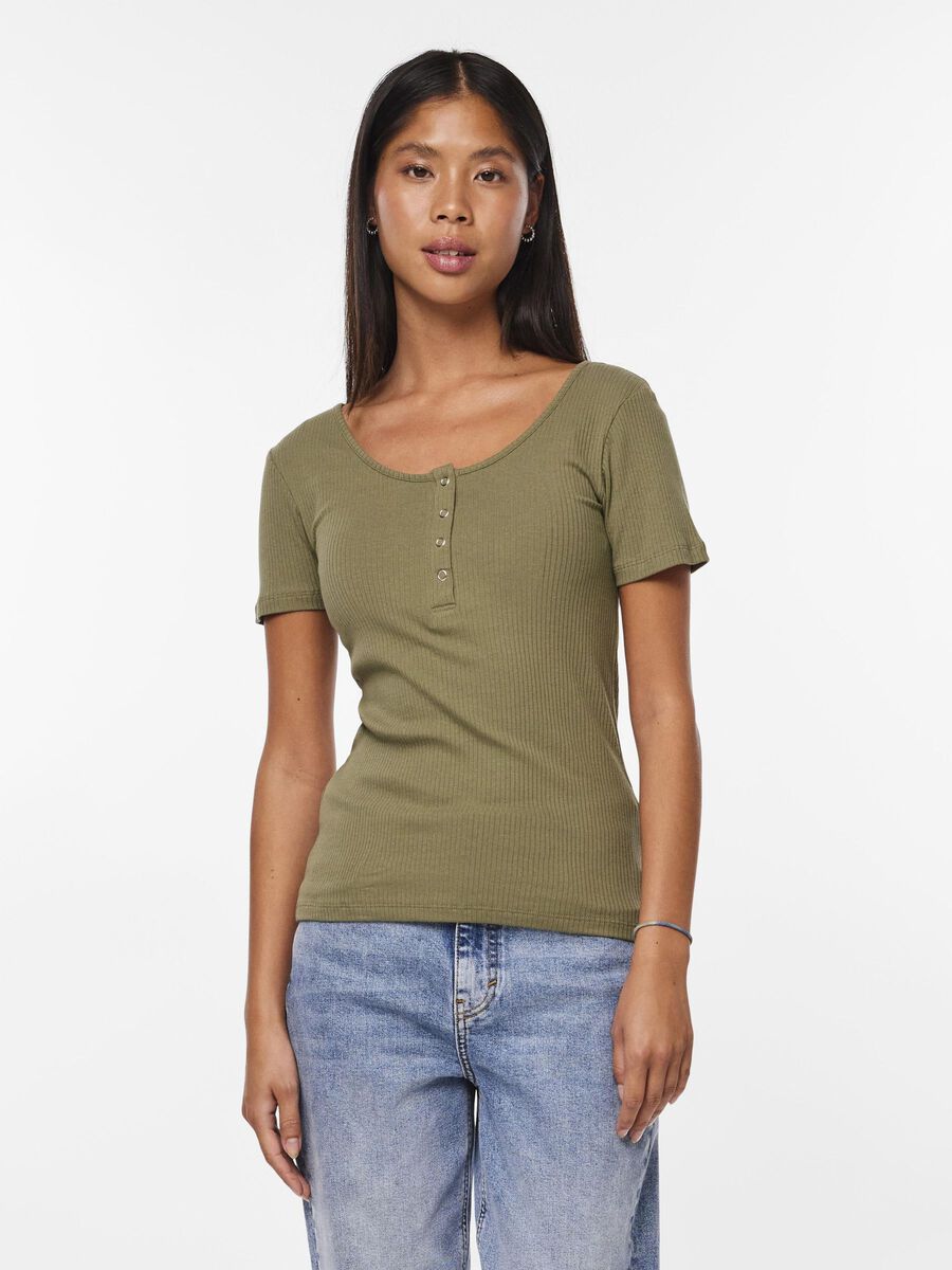 Pieces PCKITTE  SHORT SLEEVED TOP, Deep Lichen Green, highres - 17101439_DeepLichenGreen_003.jpg