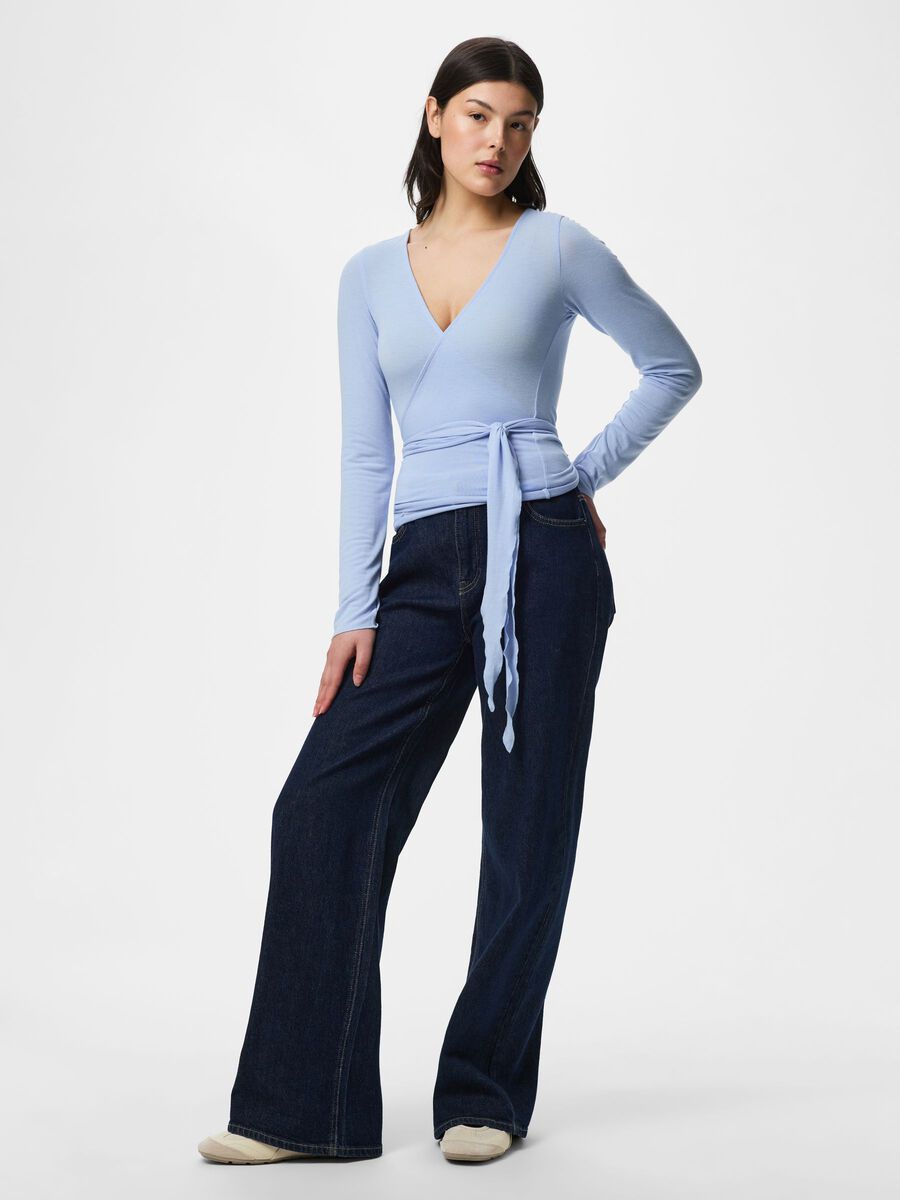 Carousel image - PCROYA LONG SLEEVED WRAP TOP, Brunnera Blue | 3