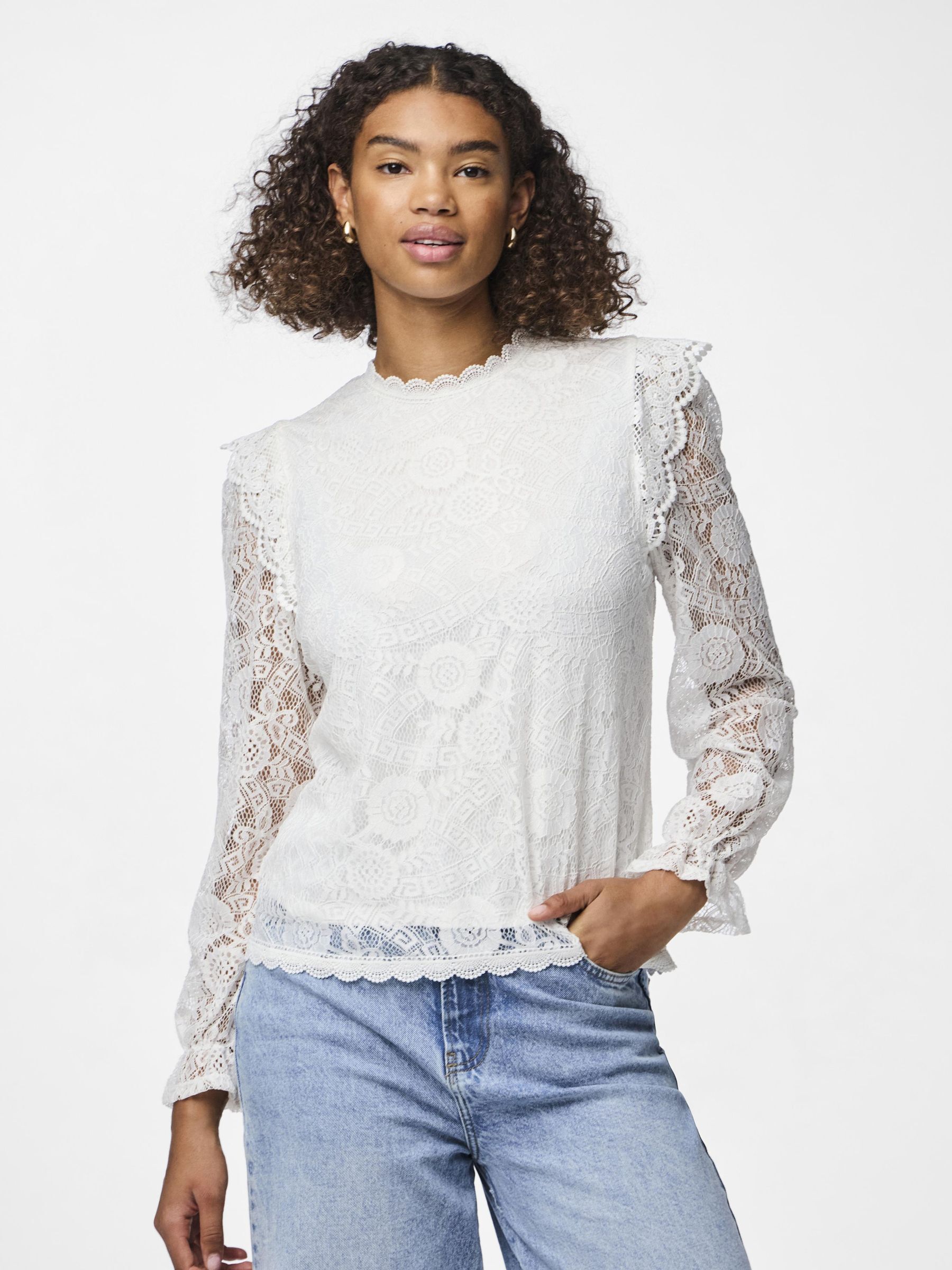 PCOLLINE KANT SHIRT MET LANGE MOUWEN Wit PIECES Nederland