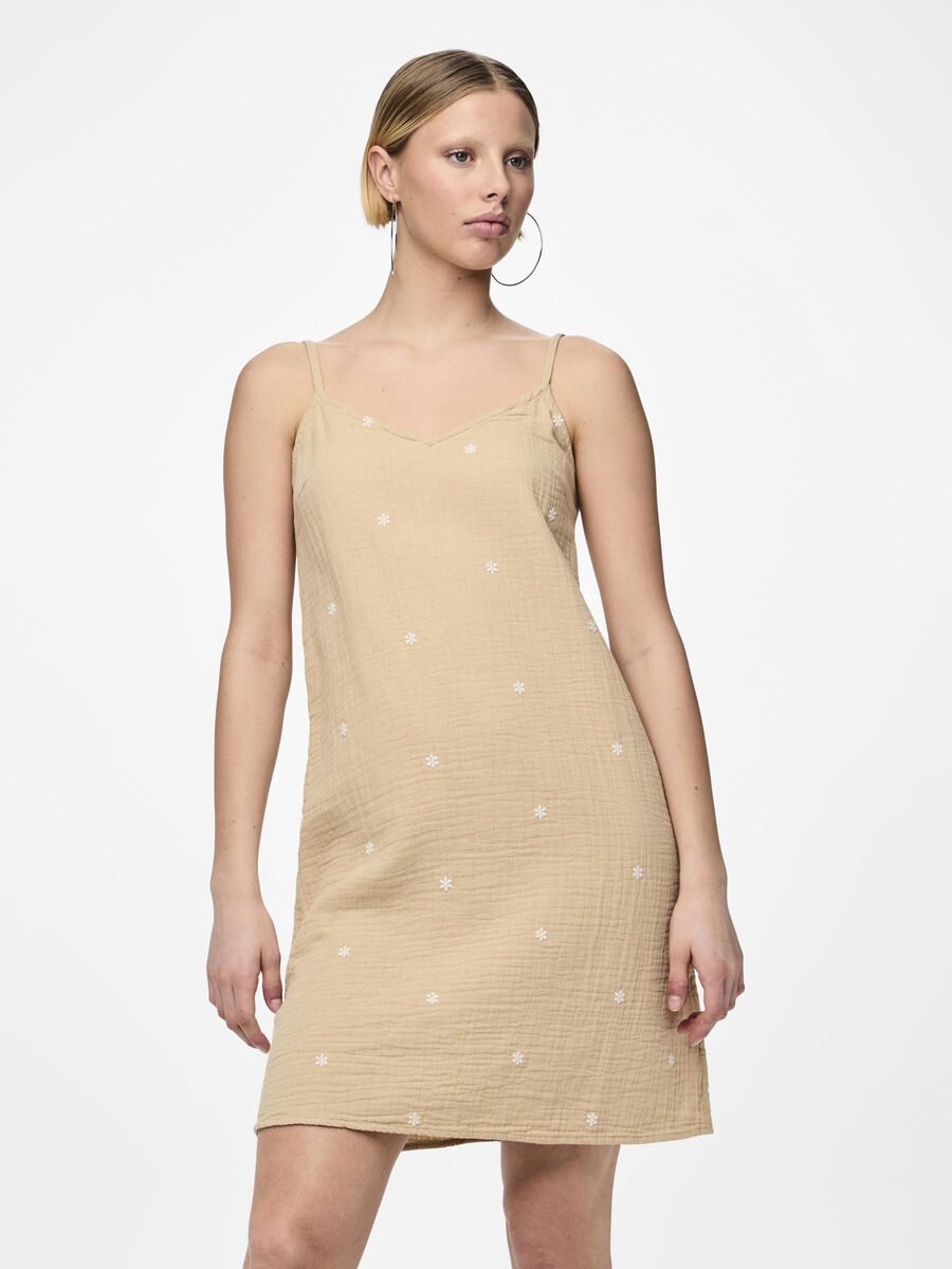 Pieces PCMAYA COTTON MINI DRESS, Safari, highres - 17145773_Safari_1093822_003.jpg
