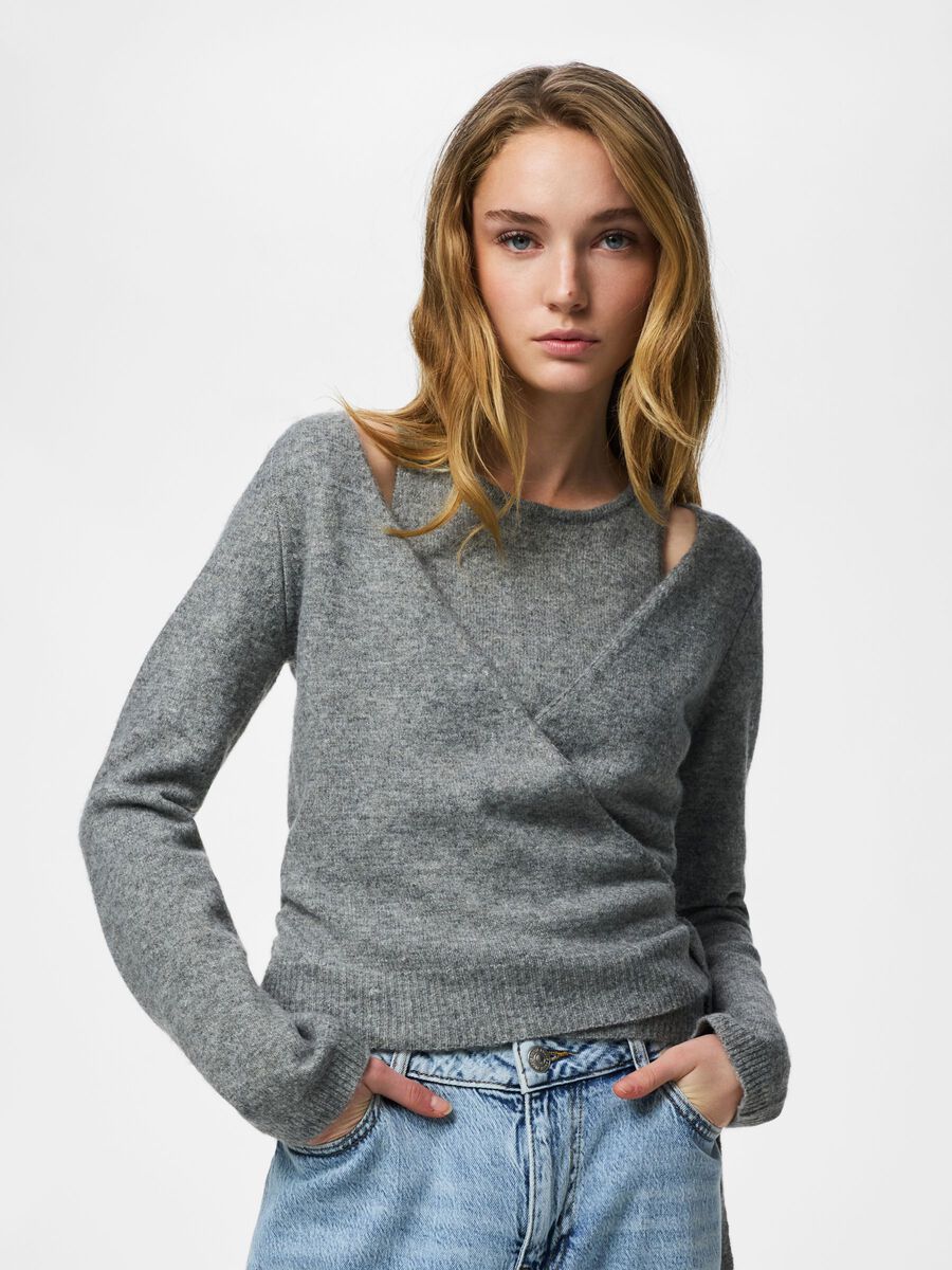 Product carousel image - PCMAJI WRAP KNIT, Medium Grey Melange | 1