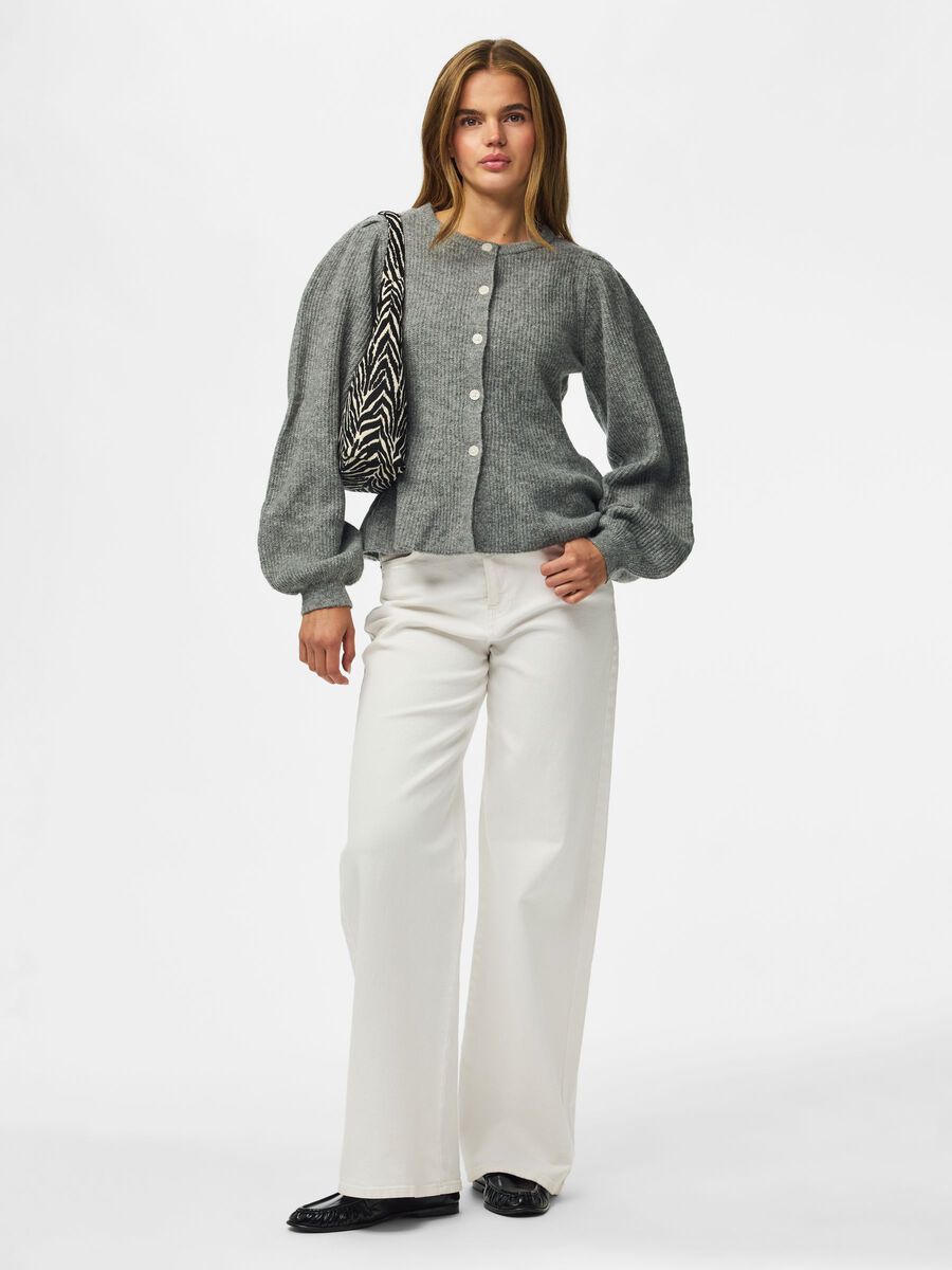 Carousel image 3 PCSILLY PUFF KNITTED CARDIGAN, Medium Grey Melange