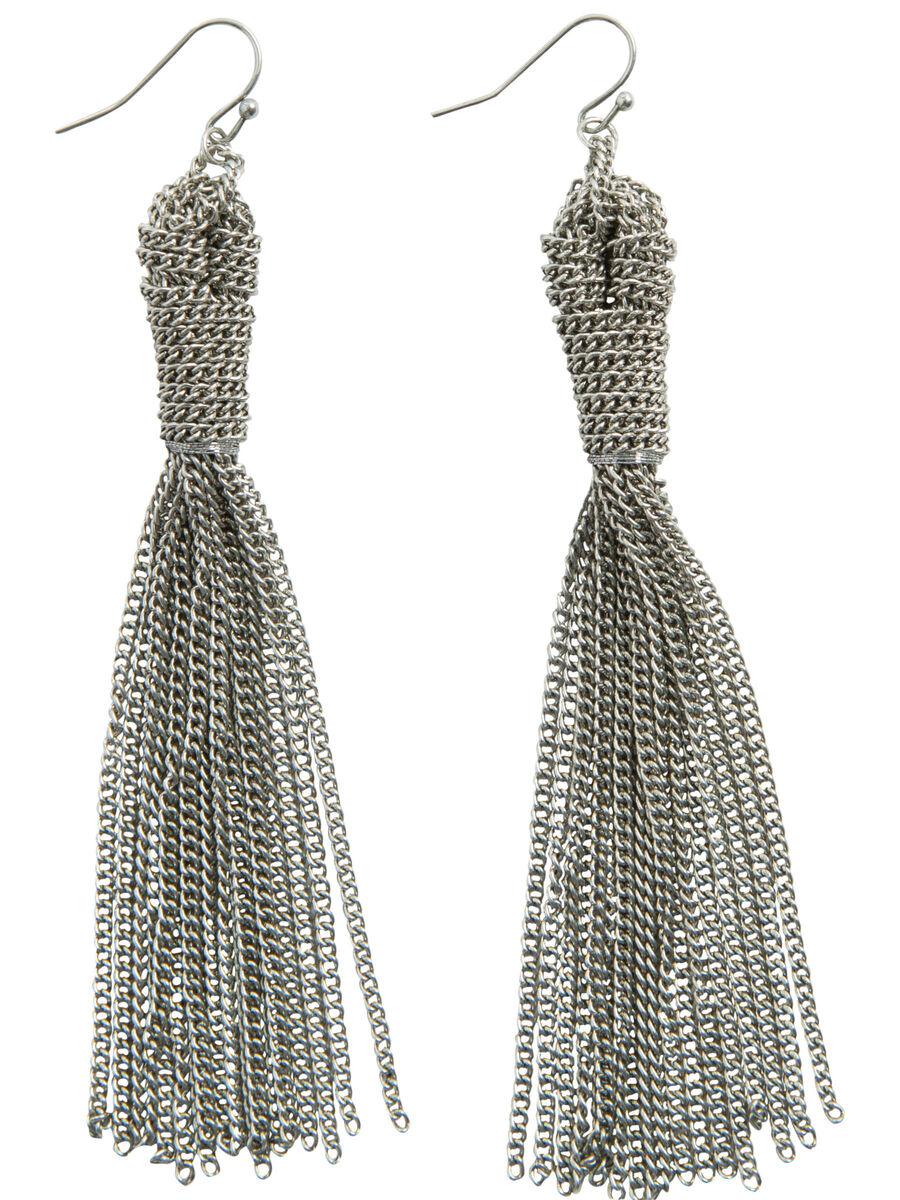 Pieces TASSEL EARRINGS, Silver Colour, highres - 17086411_SilverColour_001.jpg