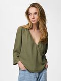 Product image thumbnail - PCPIA - 3/4 - M&Eacute;LANGE DE LIN BLOUSE CACHE-C&OElig;UR, Deep Lichen Green | 1