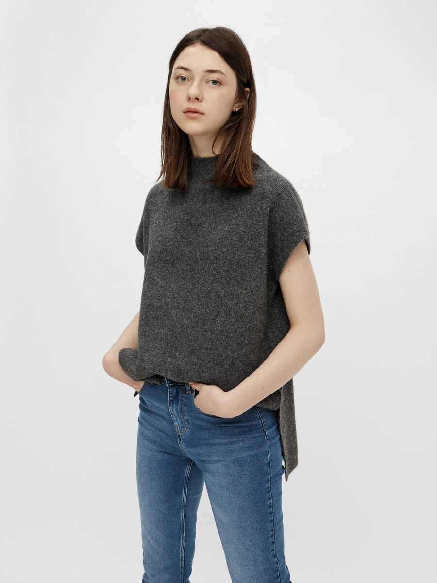 Pieces HIGH NECK PONCHO, Dark Grey Melange, highres - 17107311_DarkGreyMelange_003.jpg
