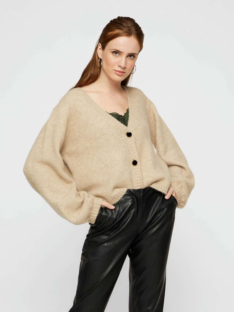 Pieces BALLOON-SLEEVE KNITTED CARDIGAN, White Pepper, highres - 17100157_WhitePepper_003.jpg