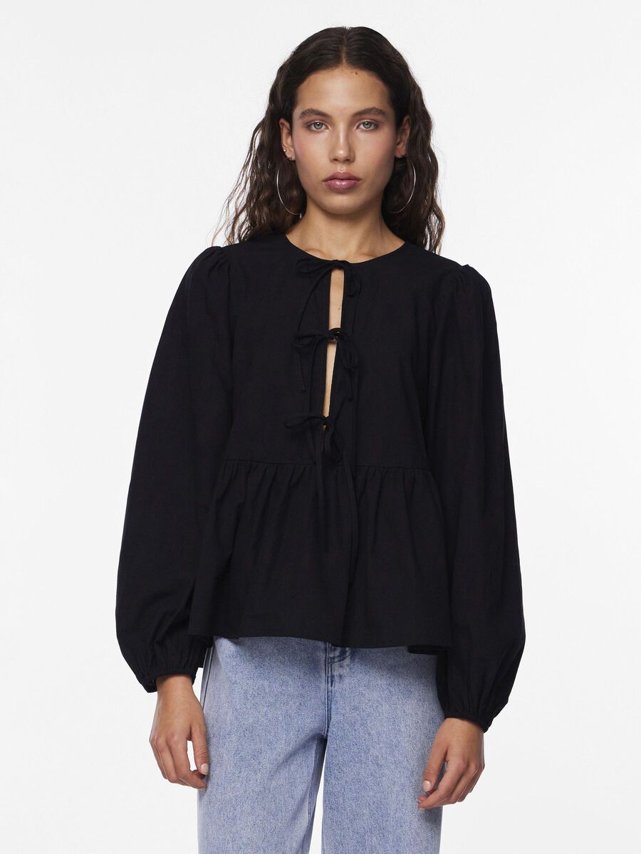 Pieces PCJOLLY BINDEBÅND LANGÆRMET BLUSE, Black, highres - 17151258_Black_003.jpg