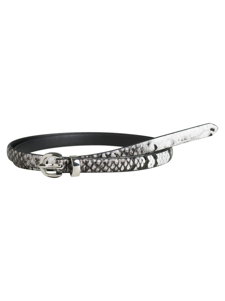 Pieces THIN SNAKE EMBOSSED BELT, Black, highres - 17089543_Black_001.jpg