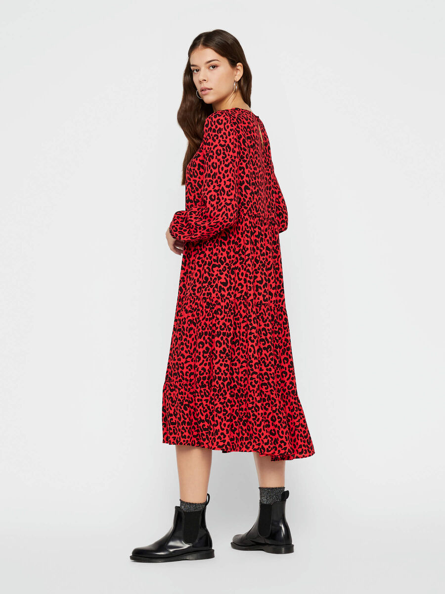 Pieces BLOMSTER PRINTET MIDI KJOLE, High Risk Red, highres - 17097823_HighRiskRed_774082_004.jpg