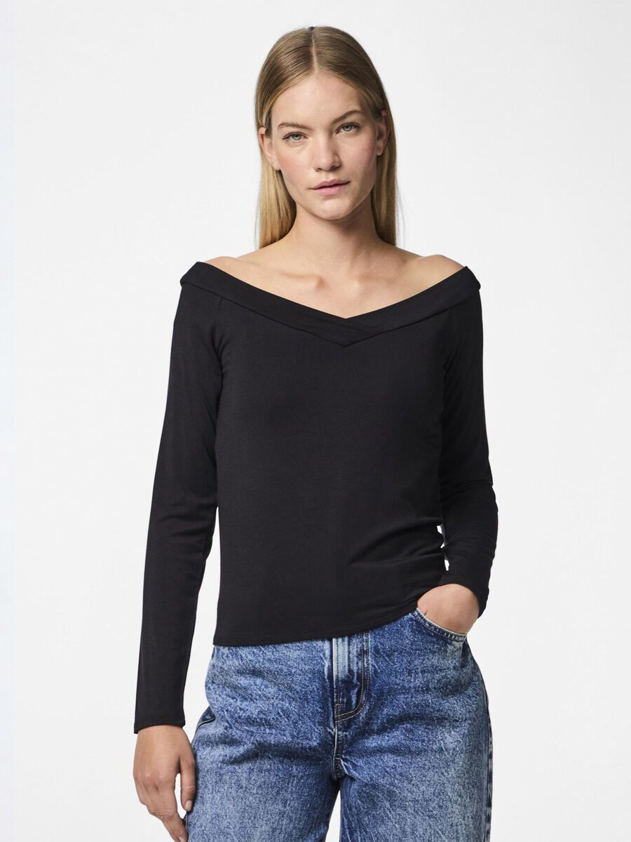 Cater Walging vuurwerk OFF-SHOULDER TOP | Zwart | PIECES® Nederland