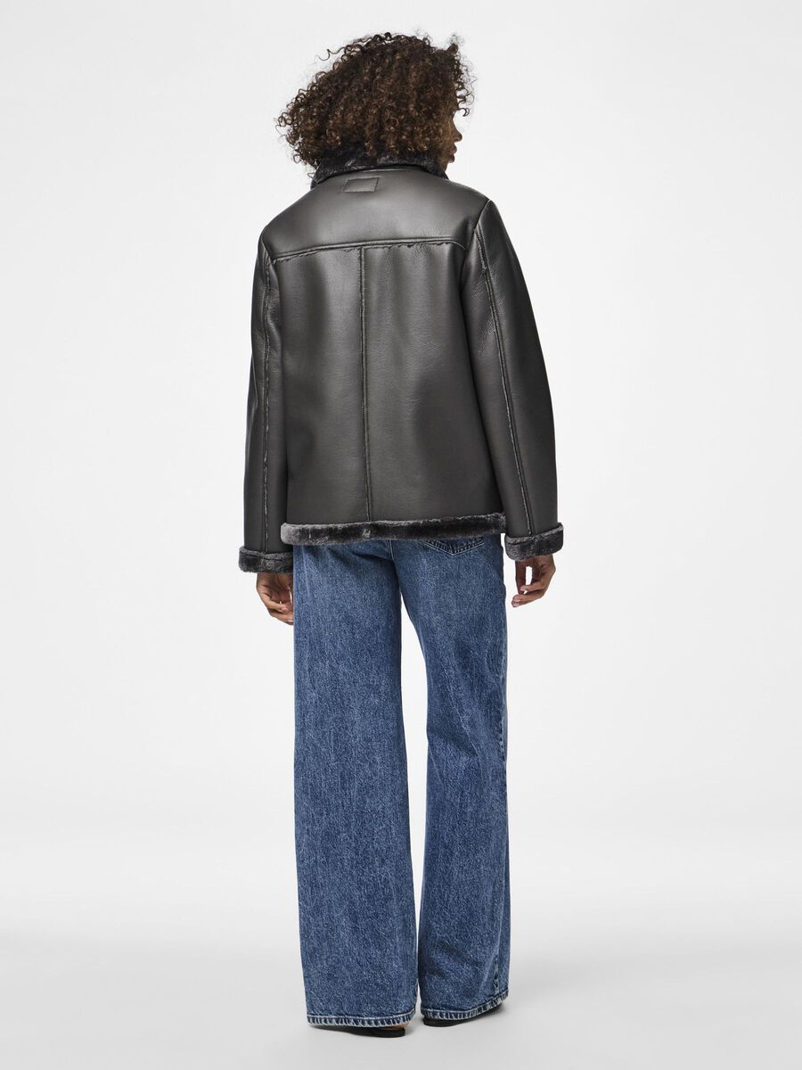 Pieces PCNORA FAUX LEATHER JACKET, Magnet, highres - 17140793_Magnet_004.jpg