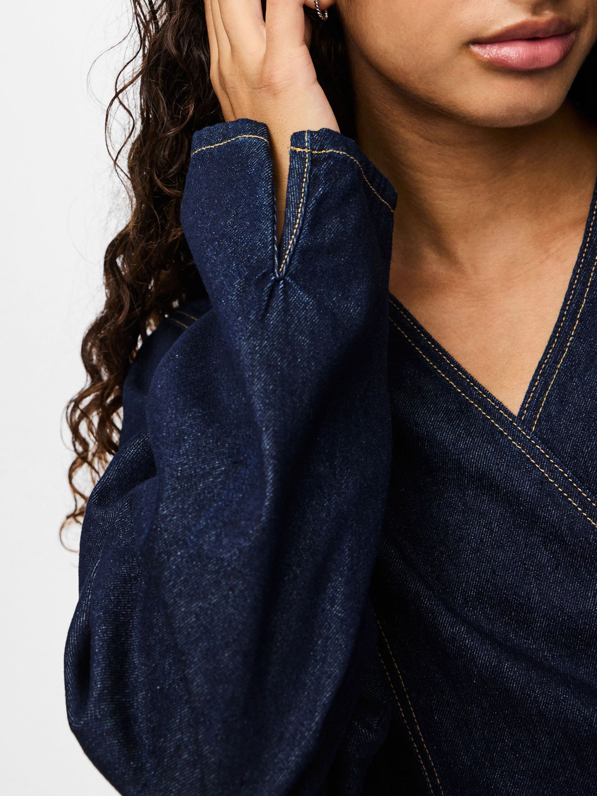 Carousel image - PCFENNA DENIM WRAP BLOUSE, Dark Blue Denim | 4