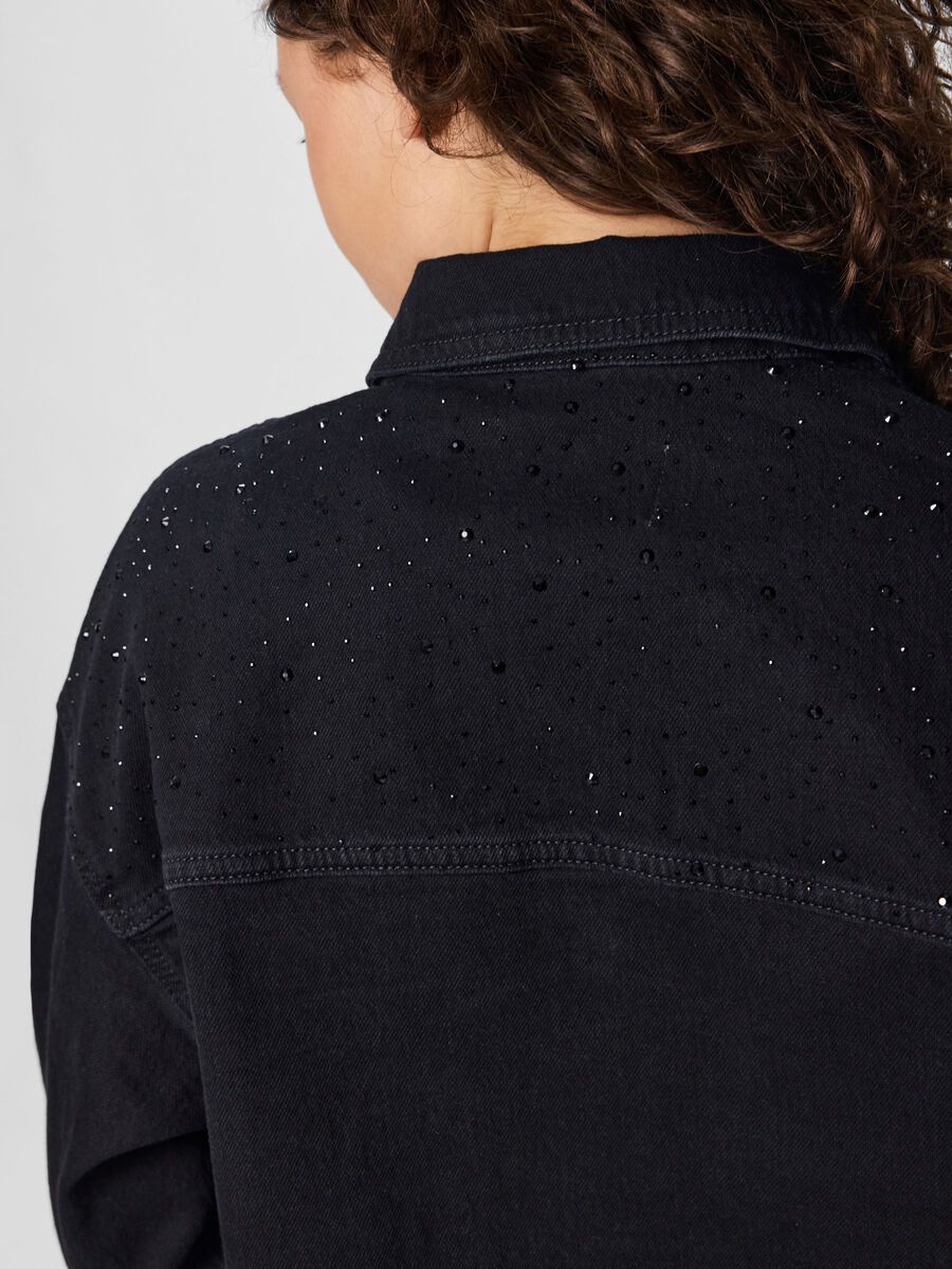 Carousel image - PCGABI RHINESTONE DENIM SHIRT, Black Denim | 4