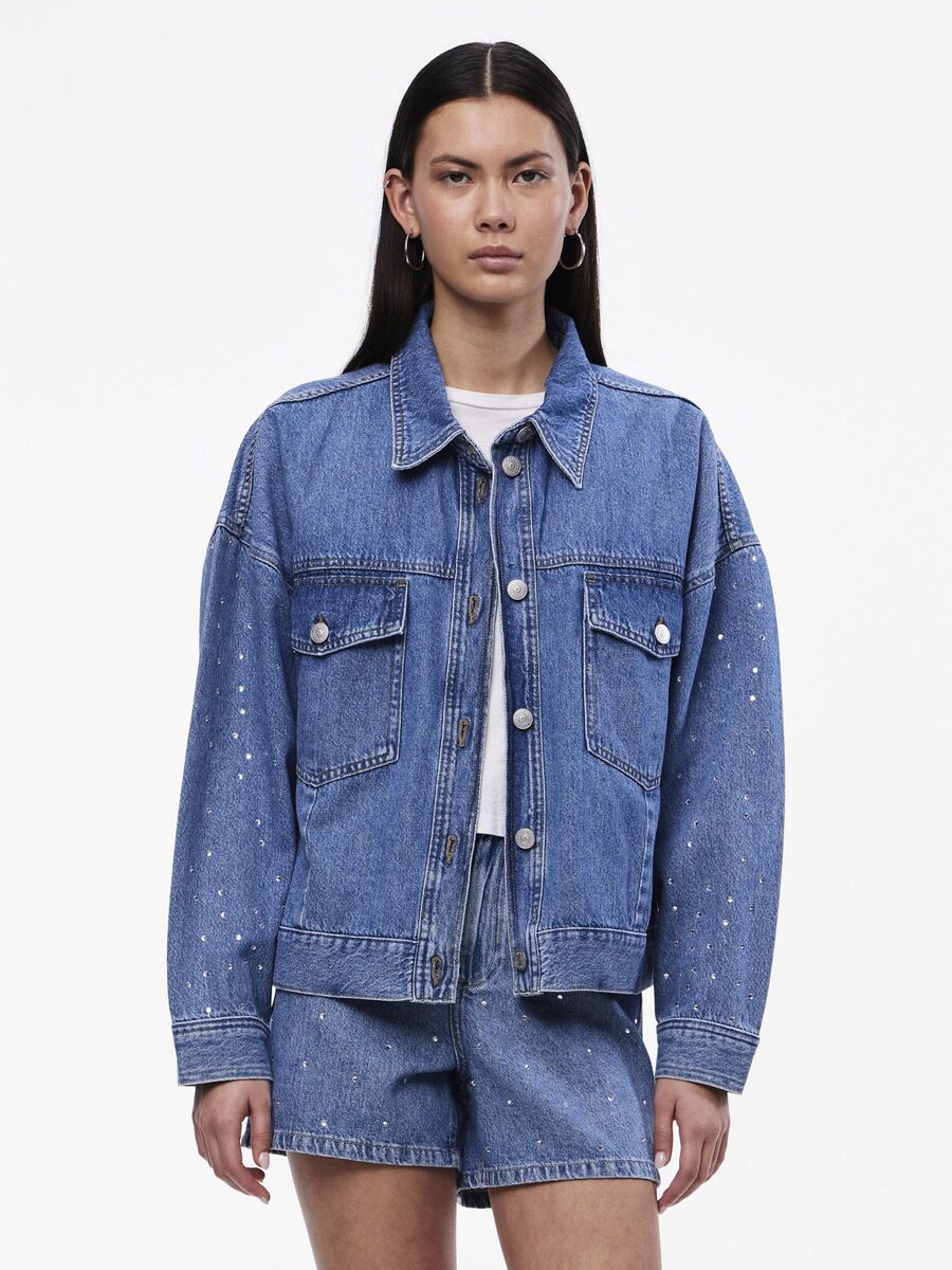 PCSKY STRASS JEANSJACKE | Blau | PIECES® Deutschland