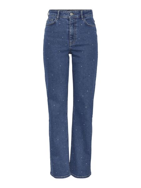 Pieces PCSIFFI RHINESTONE WIDE LEG JEANS, Medium Blue Denim, highres - 17144834_MediumBlueDenim_1071245_001.jpg