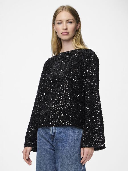 Pieces PCKAM PAILLETTEN STRIK TOP MET LANGE MOUWEN, Black, highres - 17153626_Black_1146679_003.jpg