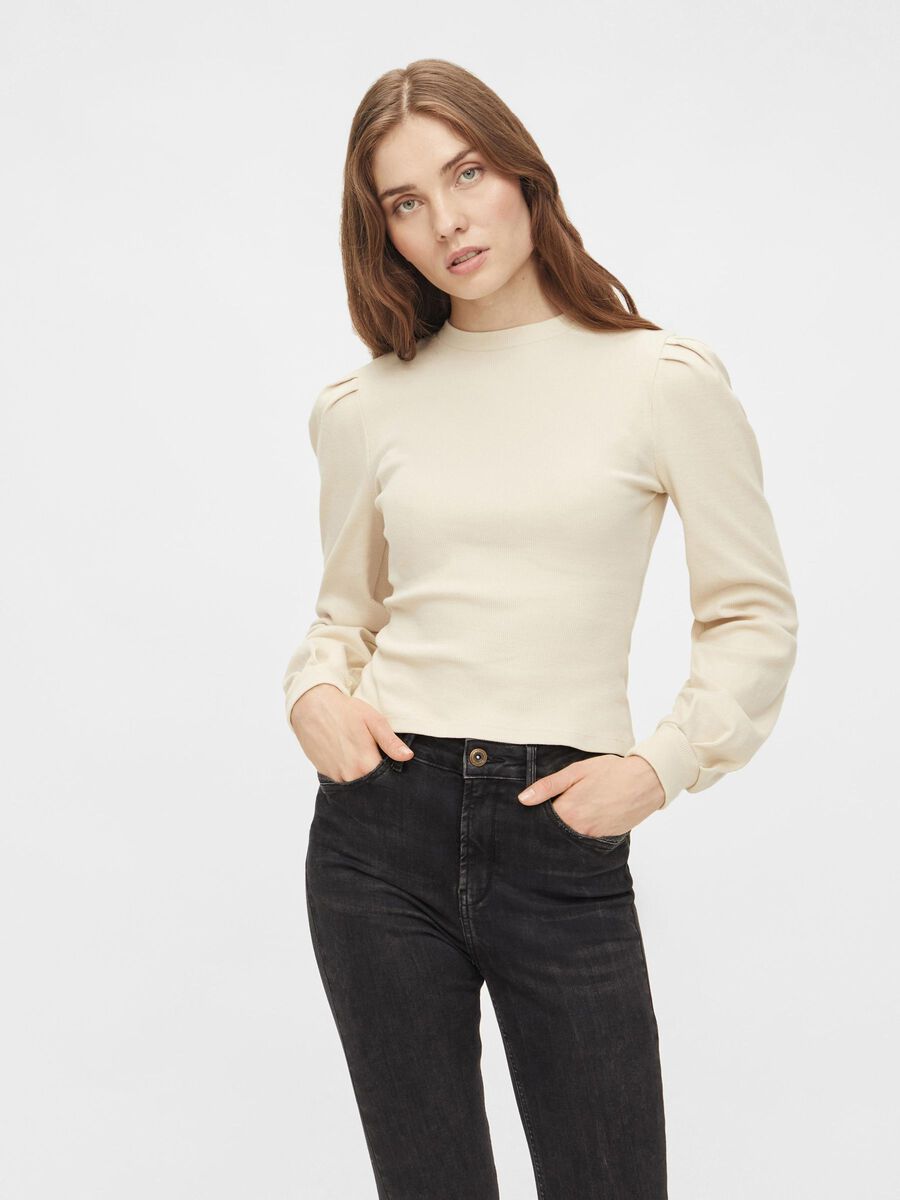 Pieces PUFF SHOULDER TOP, Fog, highres - 17113171_Fog_003.jpg