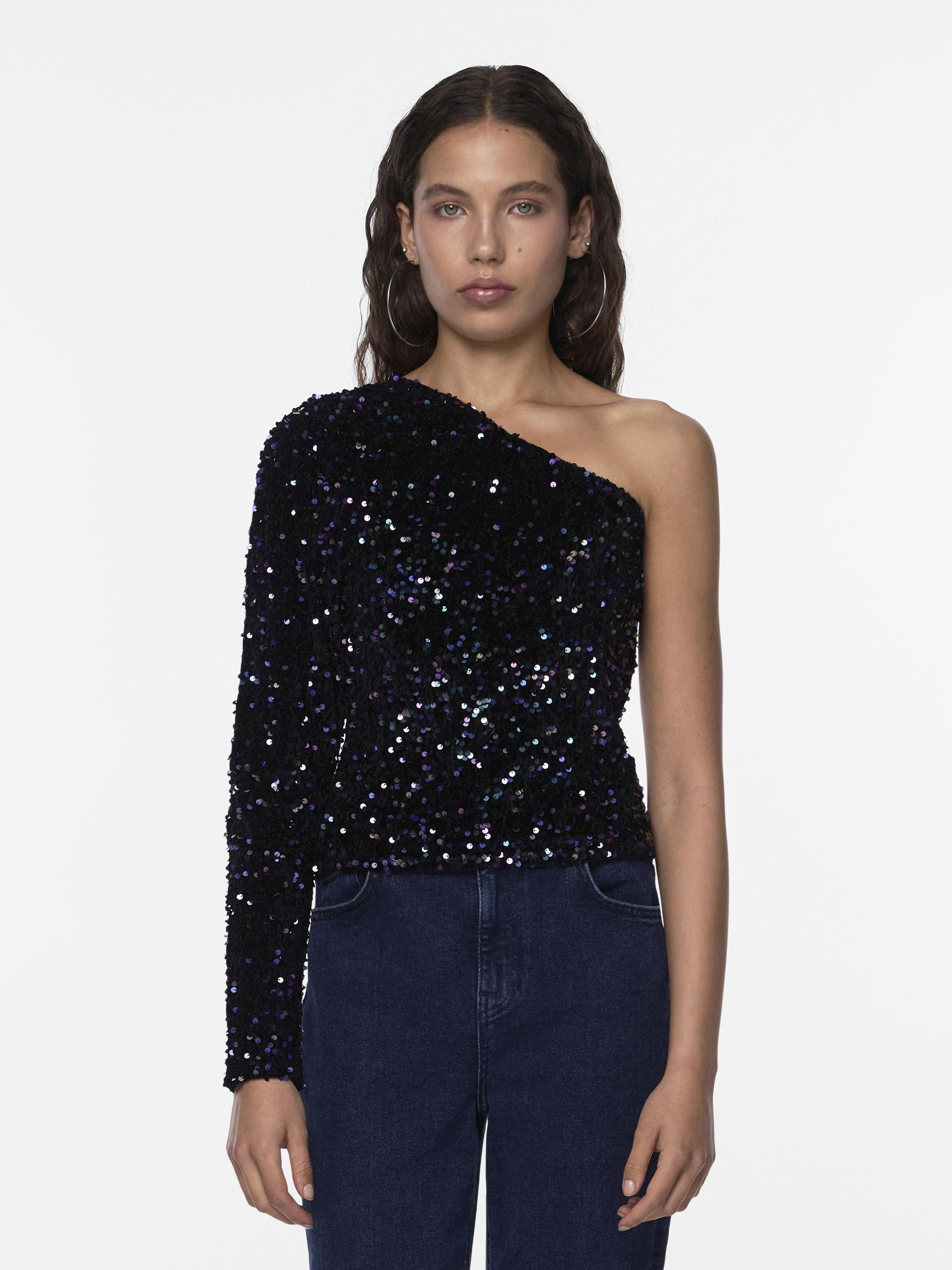 Black sequin top cold shoulder top