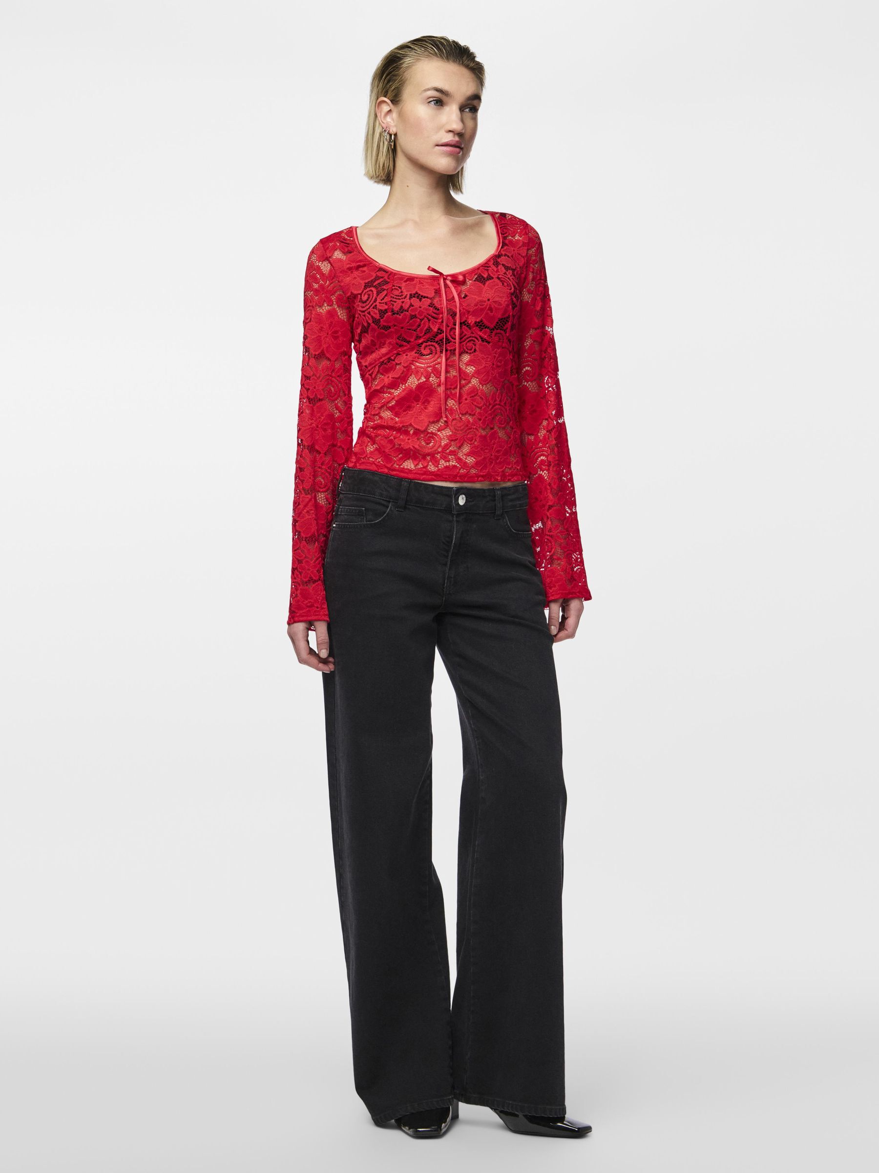 Kanten tops dames Cami Lange mouw PIECES Nederland