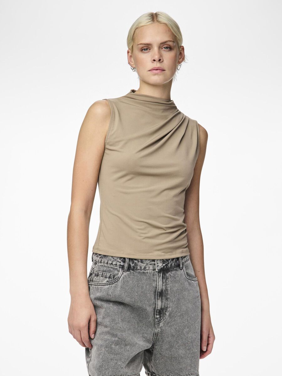 Pieces PCMADISON DRAPED  SLEEVELESS TOP, Taupe Gray, highres - 17151143_TaupeGray_003.jpg