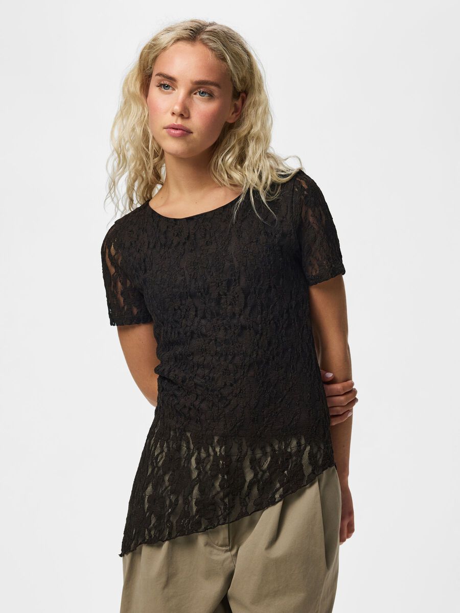 Product carousel image 1 PCARIANA ASYMMETRIC LACE T-SHIRT, Black