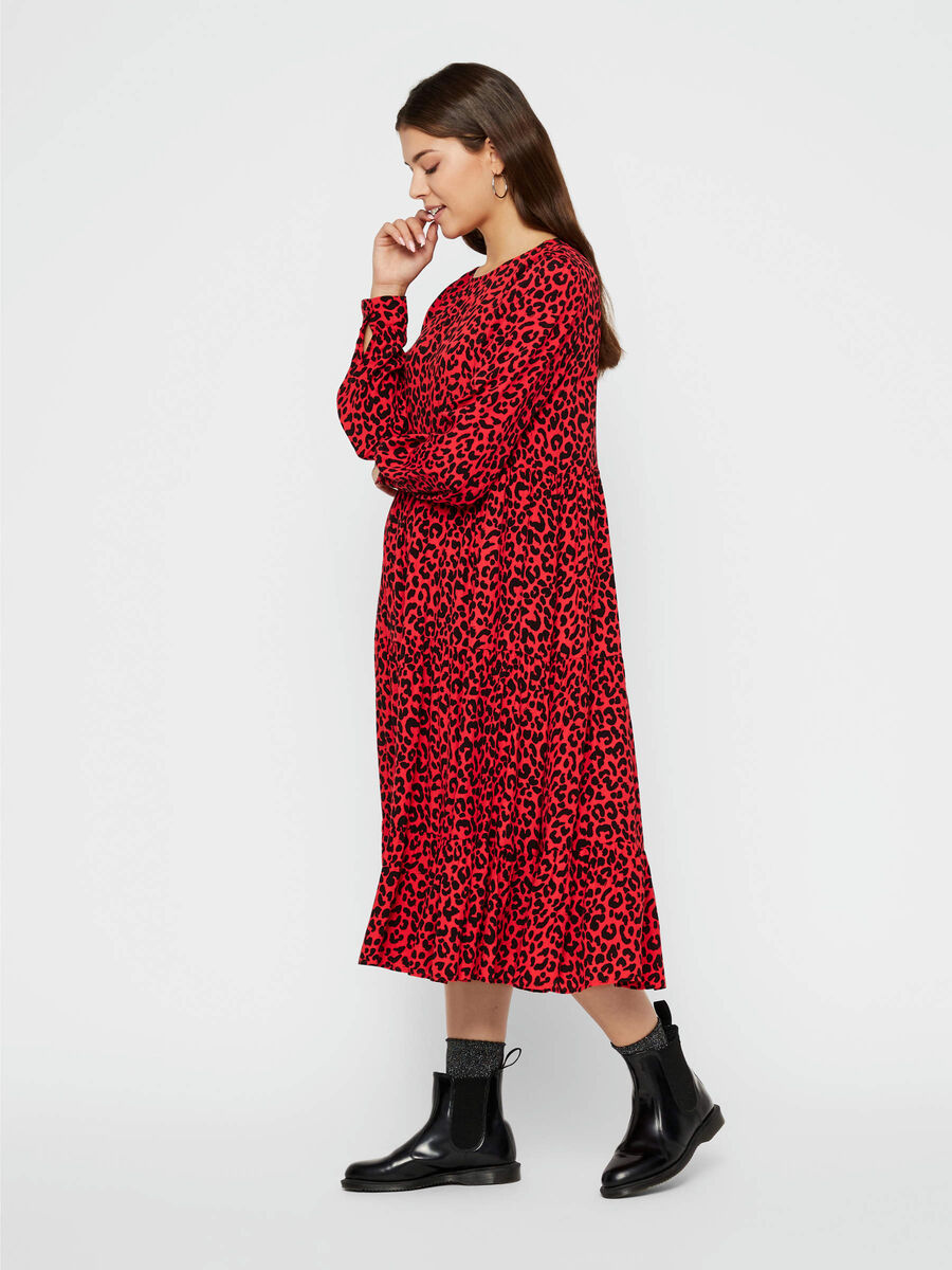 Pieces BLOMSTERPRINTET MIDI KJOLE, High Risk Red, highres - 17097823_HighRiskRed_774082_003.jpg