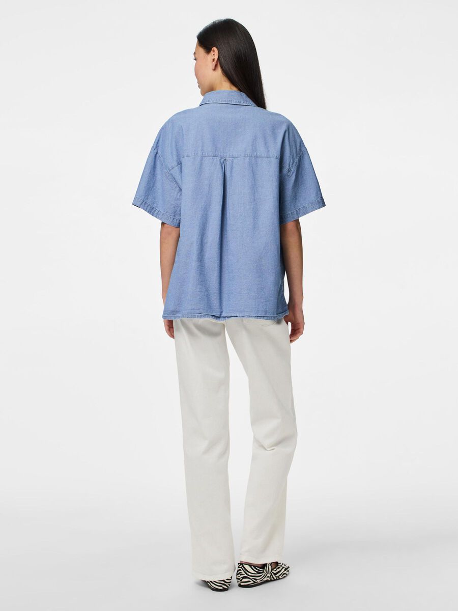 Pieces PCMIA SHORT SLEEVED DENIM SHIRT, Light Blue Denim, highres - 17155090_LightBlueDenim_004.jpg