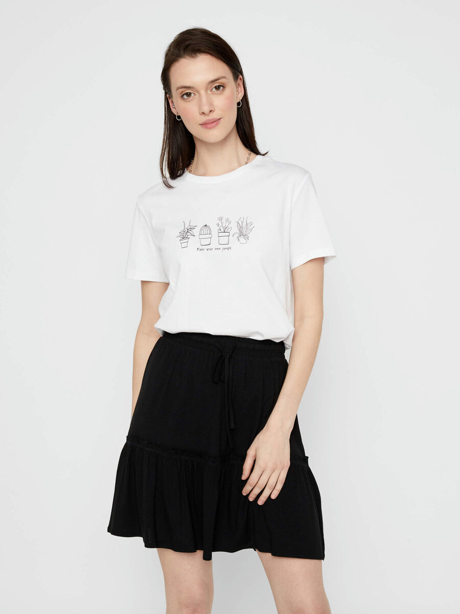 Pieces PRINTED COTTON T-SHIRT, Bright White, highres - 17106753_BrightWhite_790846_003.jpg