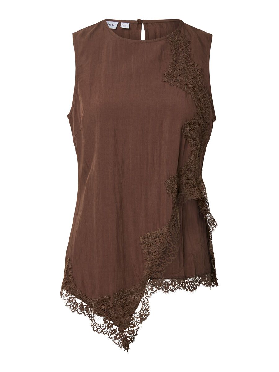 Product carousel image 2 PCJOLIVIA - ASYM&Eacute;TRIQUE - DENTELLE TOP SANS MANCHES, Hot Fudge