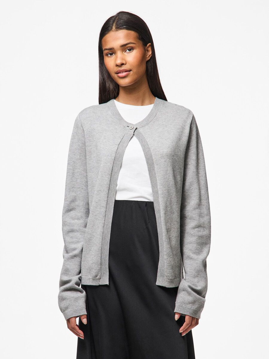 Pieces PCDIMA ONE BUTTON KNITTED CARDIGAN, Medium Grey Melange, highres - 17159719_MediumGreyMelange_003.jpg