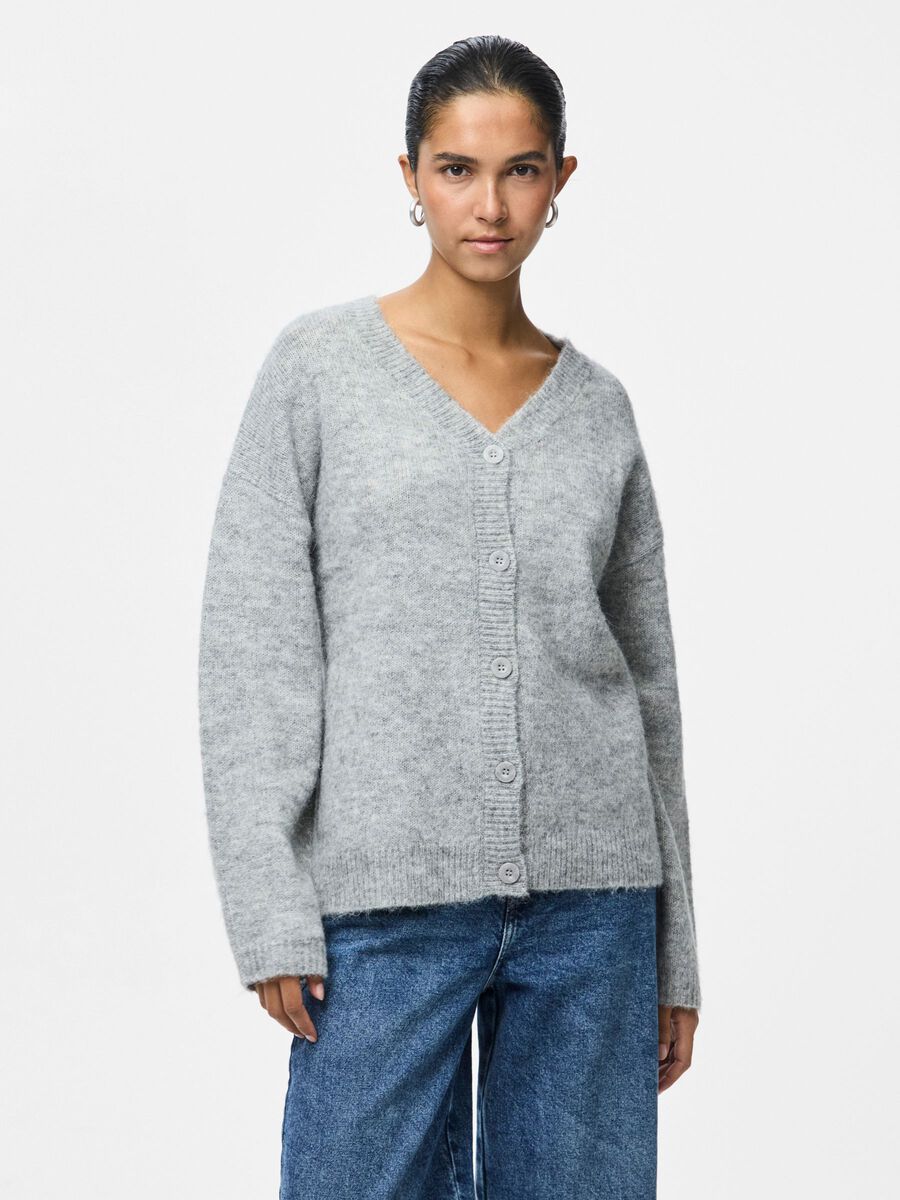 Carousel image - PCPAM KNITTED CARDIGAN, Medium Grey Melange | 1
