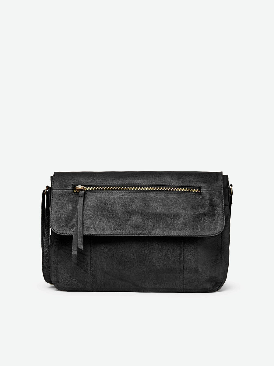 Pieces LEATHER CROSSBODY BAG, Black, highres - 17084042_Black_001.jpg