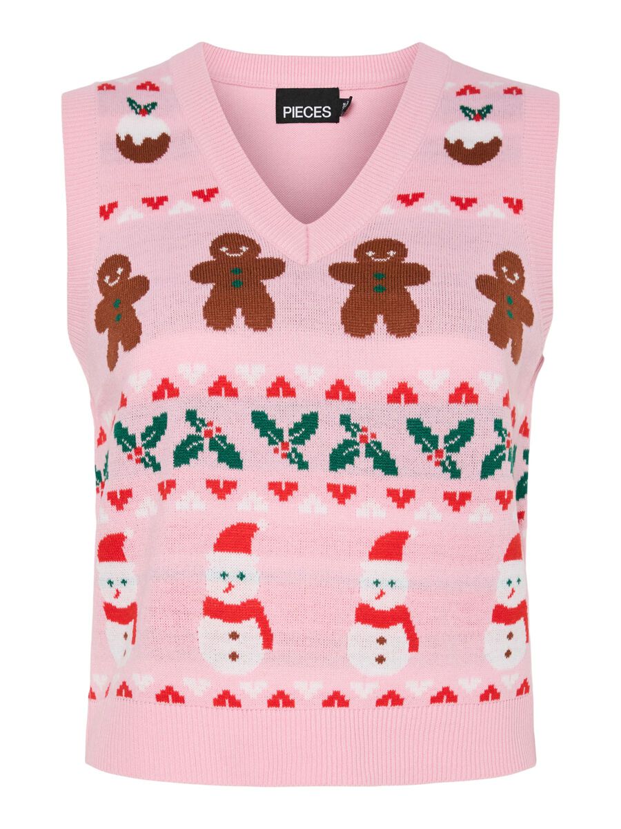 Carousel image - PCJOLLY XMAS KNITTED VEST, Prism Pink | 6